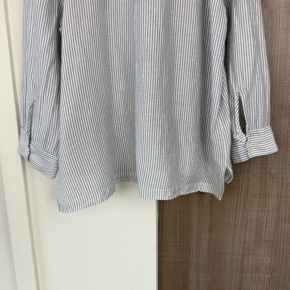 Lunya Blue Striped Resort Linen Silk Shirt Mockneck Button Down Size XL - Picture 10 of 12